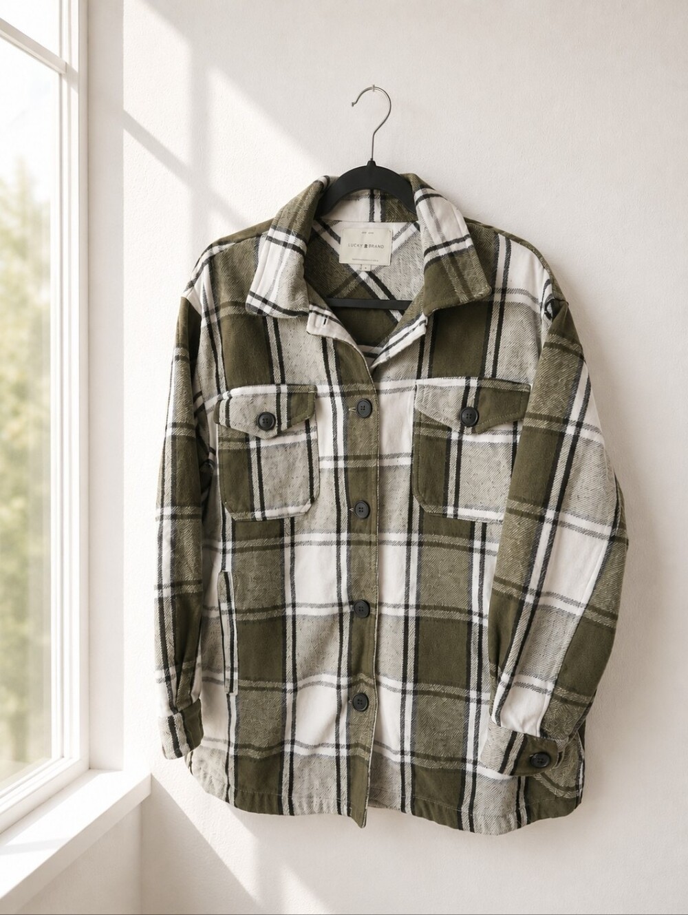 Lucky Brand Green and White Plaid Shacket – Women's Small